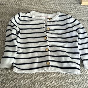 Janie and Jack girls navy and white striped button down cardigan size 12-18 mo